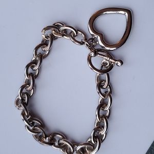 Silvertone toggle heart bracelet